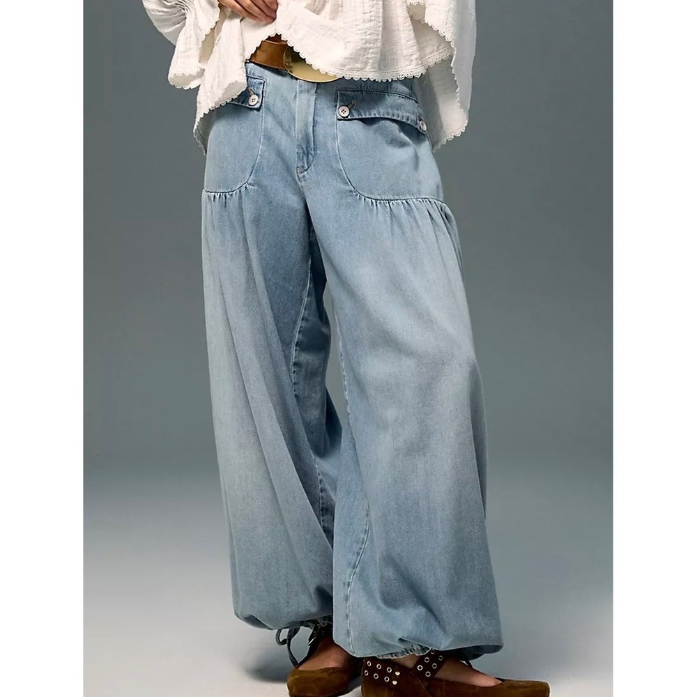 Free People We The Free Lotus Balloon Jeans Light Wash Wide Leg Size 24